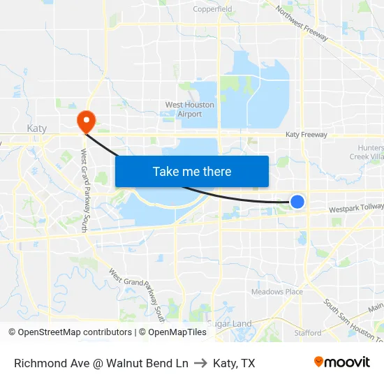 Richmond Ave @ Walnut Bend Ln to Katy, TX map