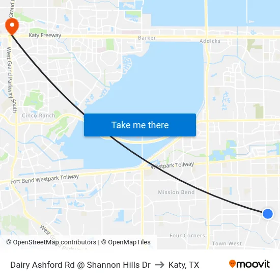 Dairy Ashford Rd @ Shannon Hills Dr to Katy, TX map