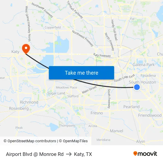 Airport Blvd @ Monroe Rd to Katy, TX map