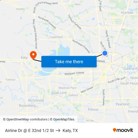 Airline Dr @ E 32nd 1/2 St to Katy, TX map