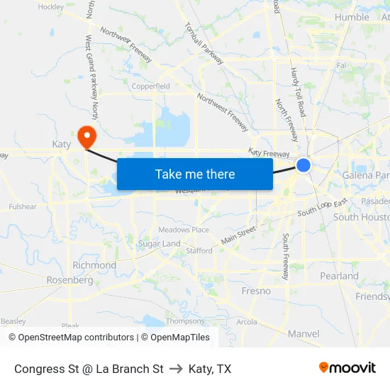 Congress St @ La Branch St to Katy, TX map