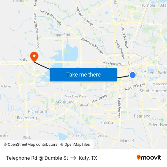 Telephone Rd @ Dumble St to Katy, TX map