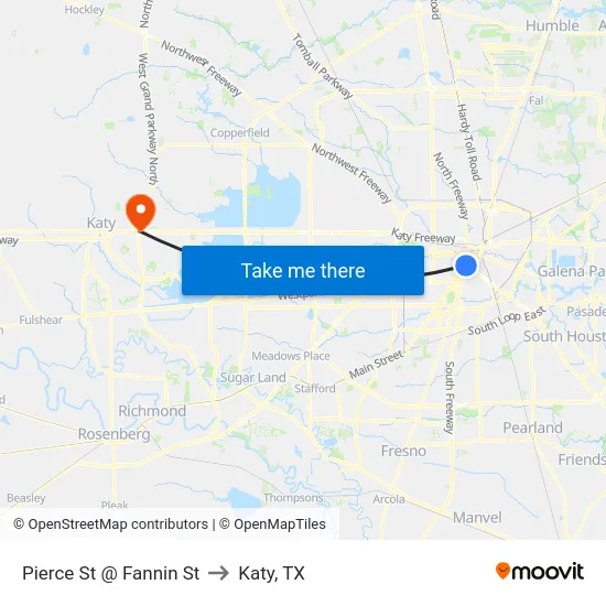 Pierce St @ Fannin St to Katy, TX map