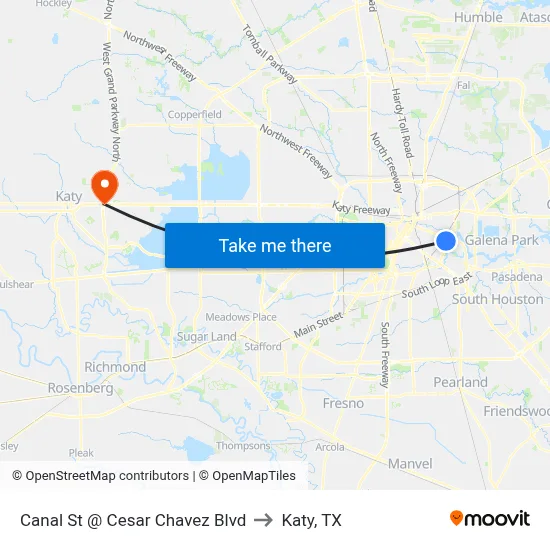 Canal St @ Cesar Chavez Blvd to Katy, TX map