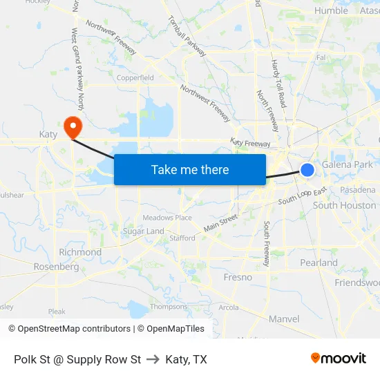 Polk St @ Supply Row St to Katy, TX map