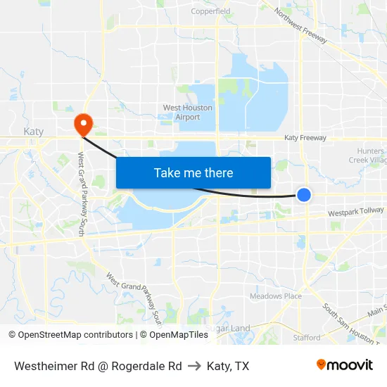 Westheimer Rd @ Rogerdale Rd to Katy, TX map