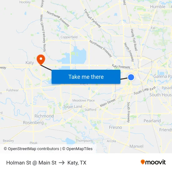Holman St @ Main St to Katy, TX map