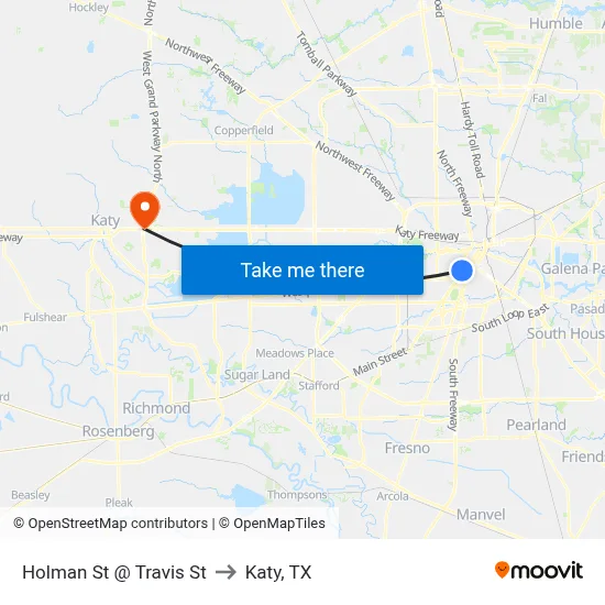 Holman St @ Travis St to Katy, TX map