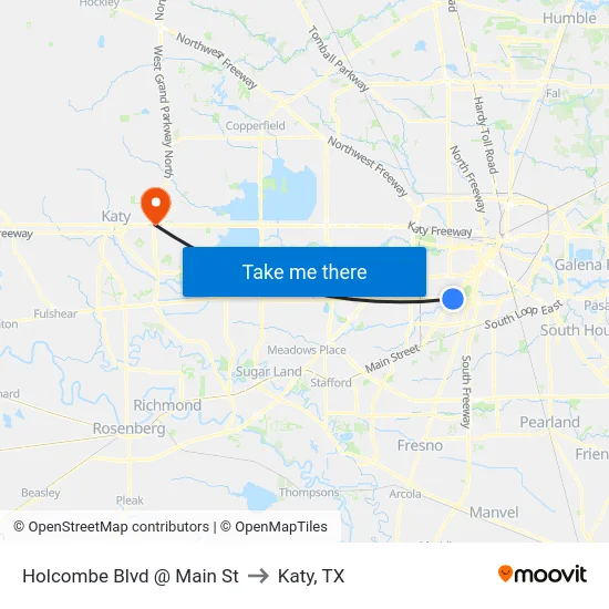 Holcombe Blvd @ Main St to Katy, TX map