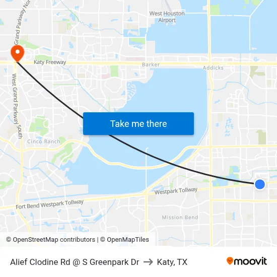 Alief Clodine Rd @ S Greenpark Dr to Katy, TX map