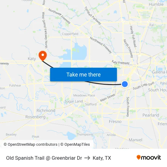 Old Spanish Trail @ Greenbriar Dr to Katy, TX map
