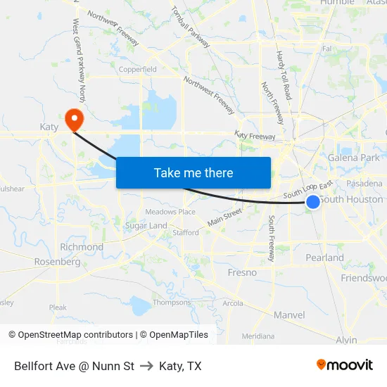 Bellfort Ave @ Nunn St to Katy, TX map