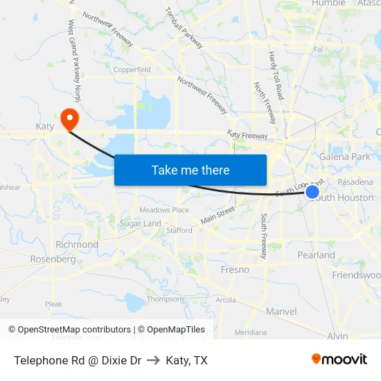 Telephone Rd @ Dixie Dr to Katy, TX map