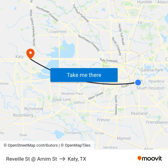 Reveille St @ Arnim St to Katy, TX map