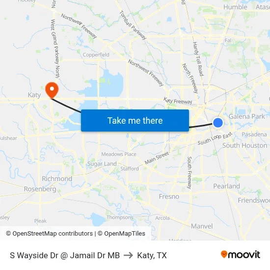 S Wayside Dr @ Jamail Dr MB to Katy, TX map