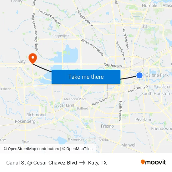 Canal St @ Cesar Chavez Blvd to Katy, TX map