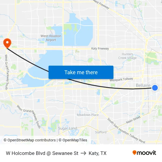 W Holcombe Blvd @ Sewanee St to Katy, TX map