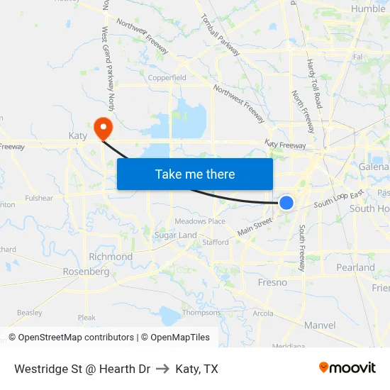 Westridge St @ Hearth Dr to Katy, TX map