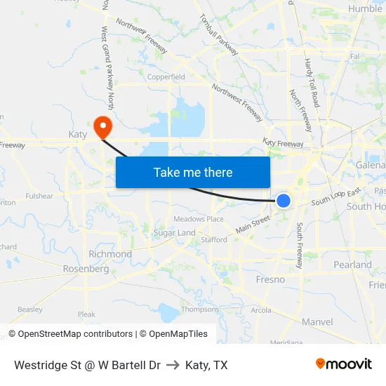 Westridge St @ W Bartell Dr to Katy, TX map