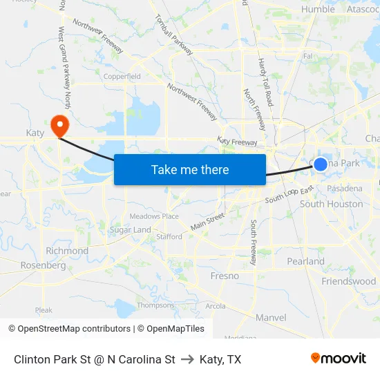 Clinton Park St @ N Carolina St to Katy, TX map