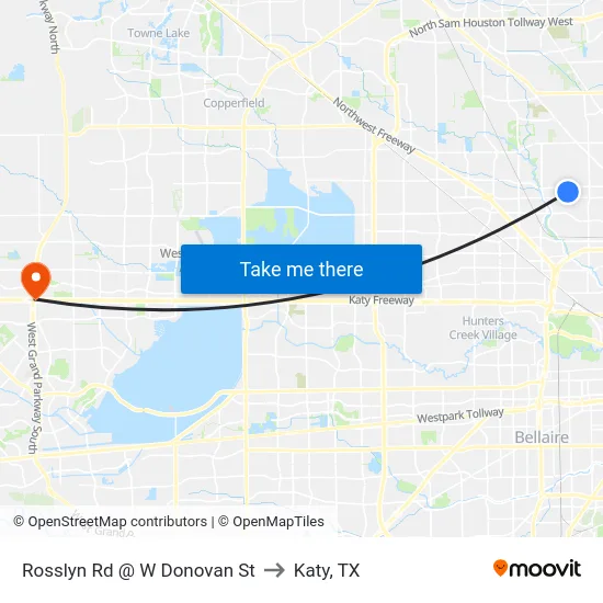 Rosslyn Rd @ W Donovan St to Katy, TX map
