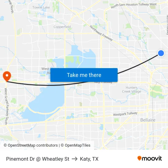 Pinemont Dr @ Wheatley St to Katy, TX map