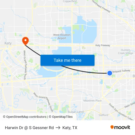 Harwin Dr @ S Gessner Rd to Katy, TX map