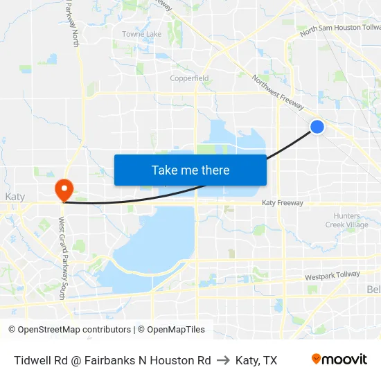 Tidwell Rd @ Fairbanks N Houston Rd to Katy, TX map