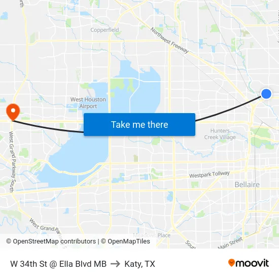 W 34th St @ Ella Blvd MB to Katy, TX map