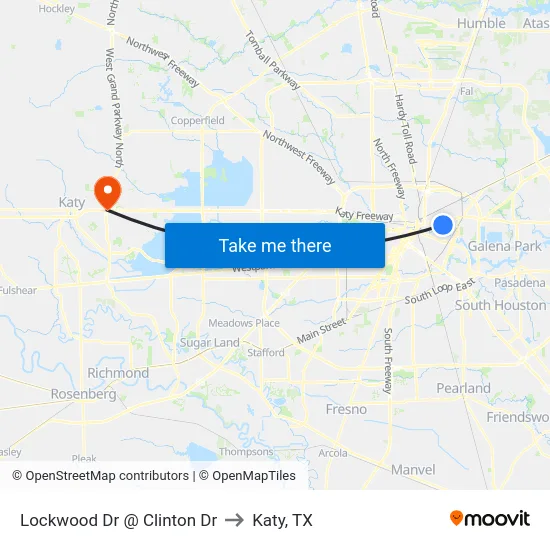 Lockwood Dr @ Clinton Dr to Katy, TX map