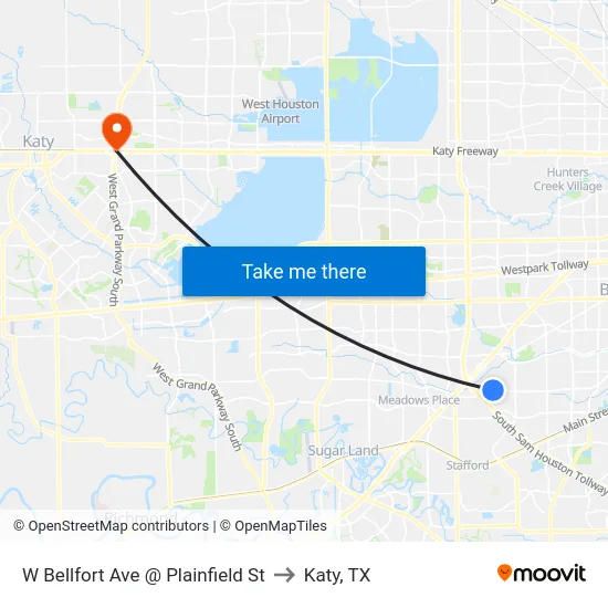W Bellfort Ave @ Plainfield St to Katy, TX map
