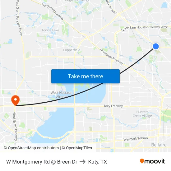 W Montgomery Rd @ Breen Dr to Katy, TX map