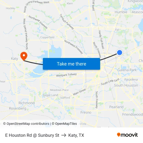 E Houston Rd @ Sunbury St to Katy, TX map