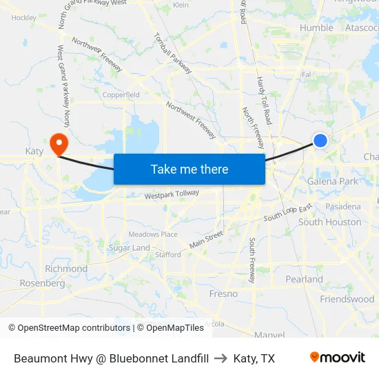 Beaumont Hwy @ Bluebonnet Landfill to Katy, TX map