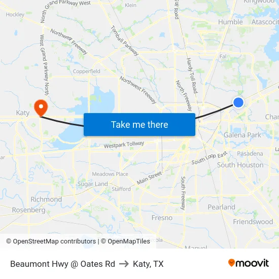 Beaumont Hwy @ Oates Rd to Katy, TX map