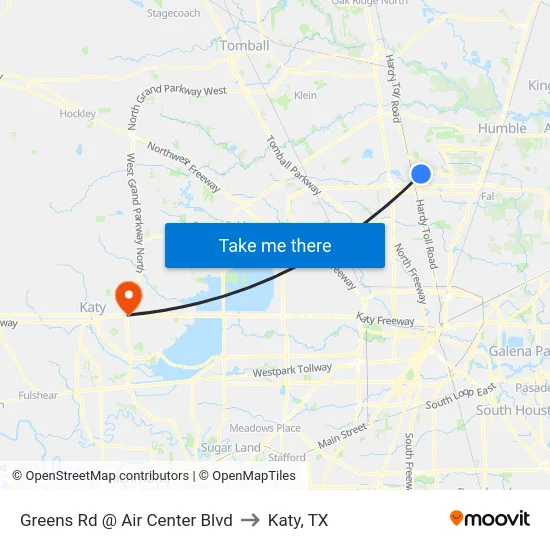 Greens Rd @ Air Center Blvd to Katy, TX map