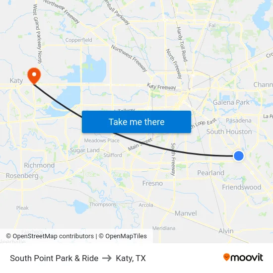 South Point Park & Ride to Katy, TX map