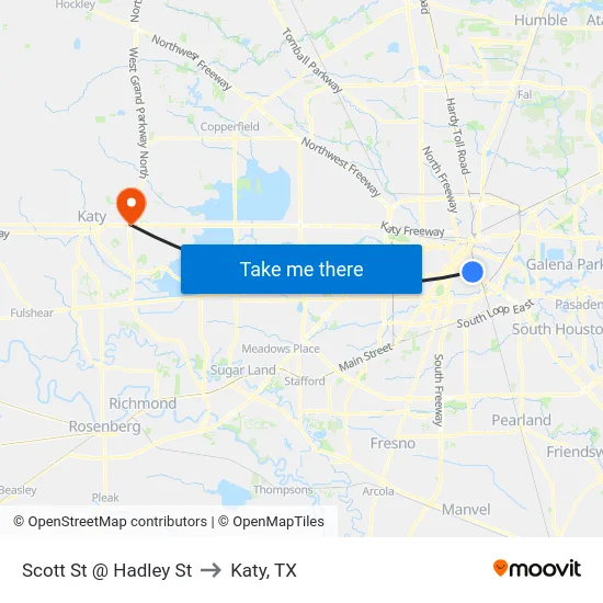 Scott St @ Hadley St to Katy, TX map