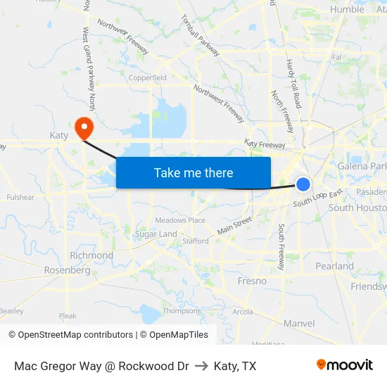 Mac Gregor Way @ Rockwood Dr to Katy, TX map