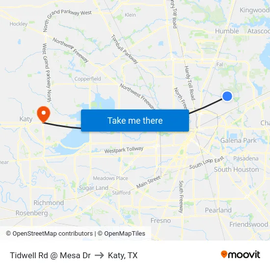 Tidwell Rd @ Mesa Dr to Katy, TX map