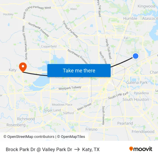 Brock Park Dr @ Valley Park Dr to Katy, TX map