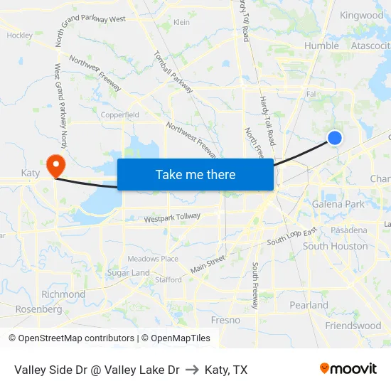 Valley Side Dr @ Valley Lake Dr to Katy, TX map