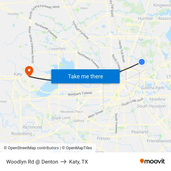 Woodlyn Rd @ Denton to Katy, TX map