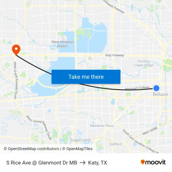 S Rice Ave @ Glenmont Dr MB to Katy, TX map