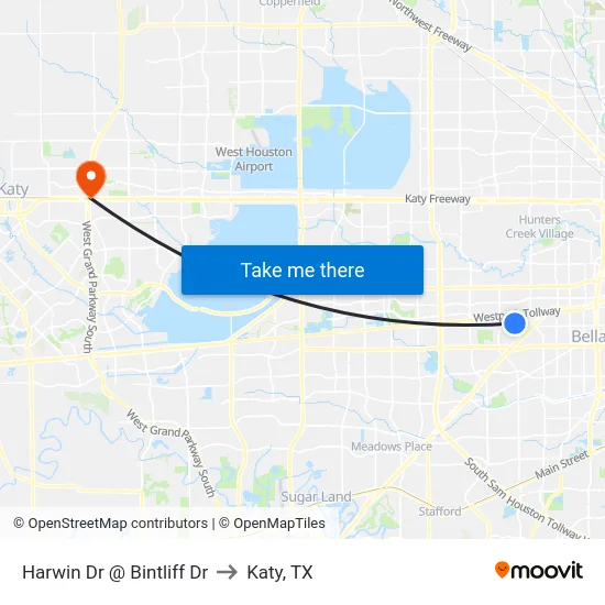 Harwin Dr @ Bintliff Dr to Katy, TX map
