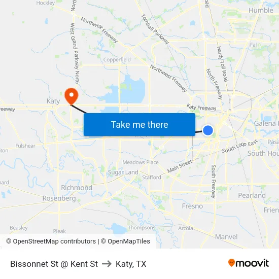 Bissonnet St @ Kent St to Katy, TX map