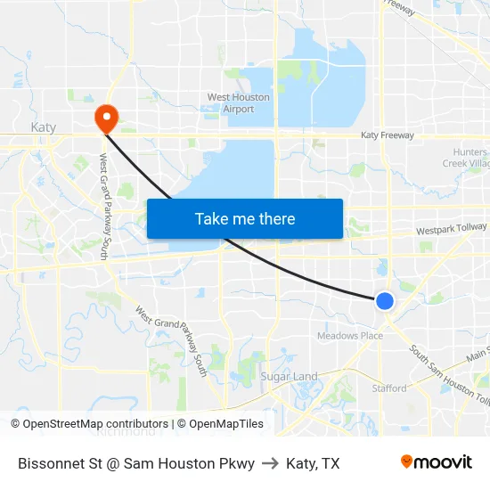 Bissonnet St @ Sam Houston Pkwy to Katy, TX map