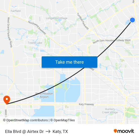 Ella Blvd @ Airtex Dr to Katy, TX map