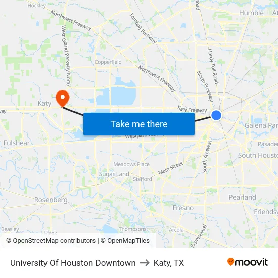 University Of Houston Downtown to Katy, TX map