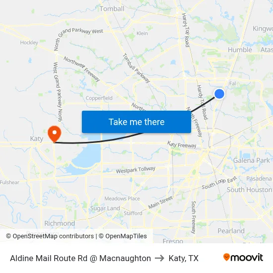 Aldine Mail Route Rd @ Macnaughton to Katy, TX map